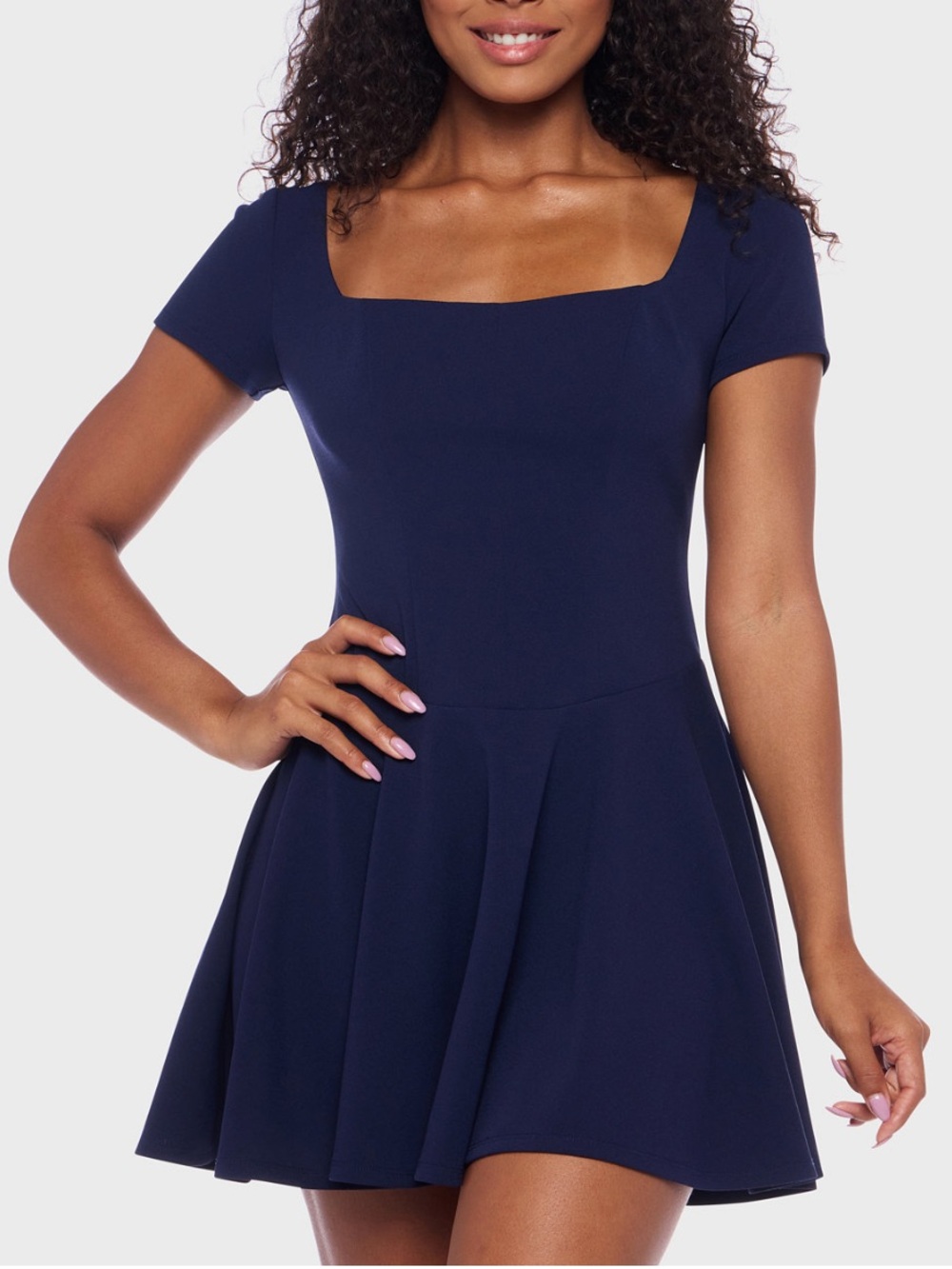 NWT B Darlin Juniors Navy Scuba Crepe Square-Neck Fit & Flare Dress Size 9/10